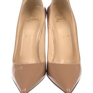 Christian Louboutin Tan Heels Sleek Patent Leather